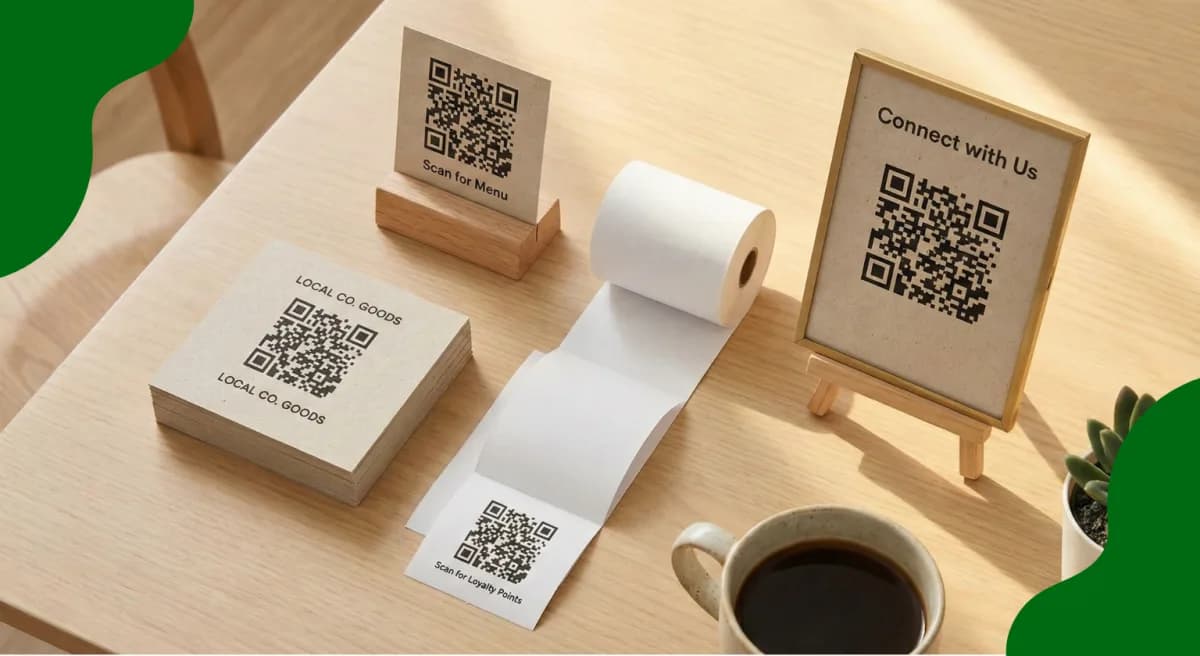 QR codes placed in various business contexts
